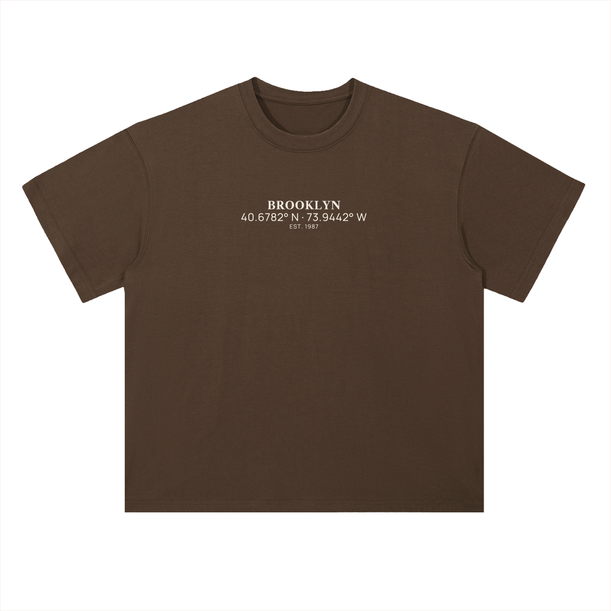 Heavyweight Coordinates tee in Coffee, front view showing the coordinates chest print