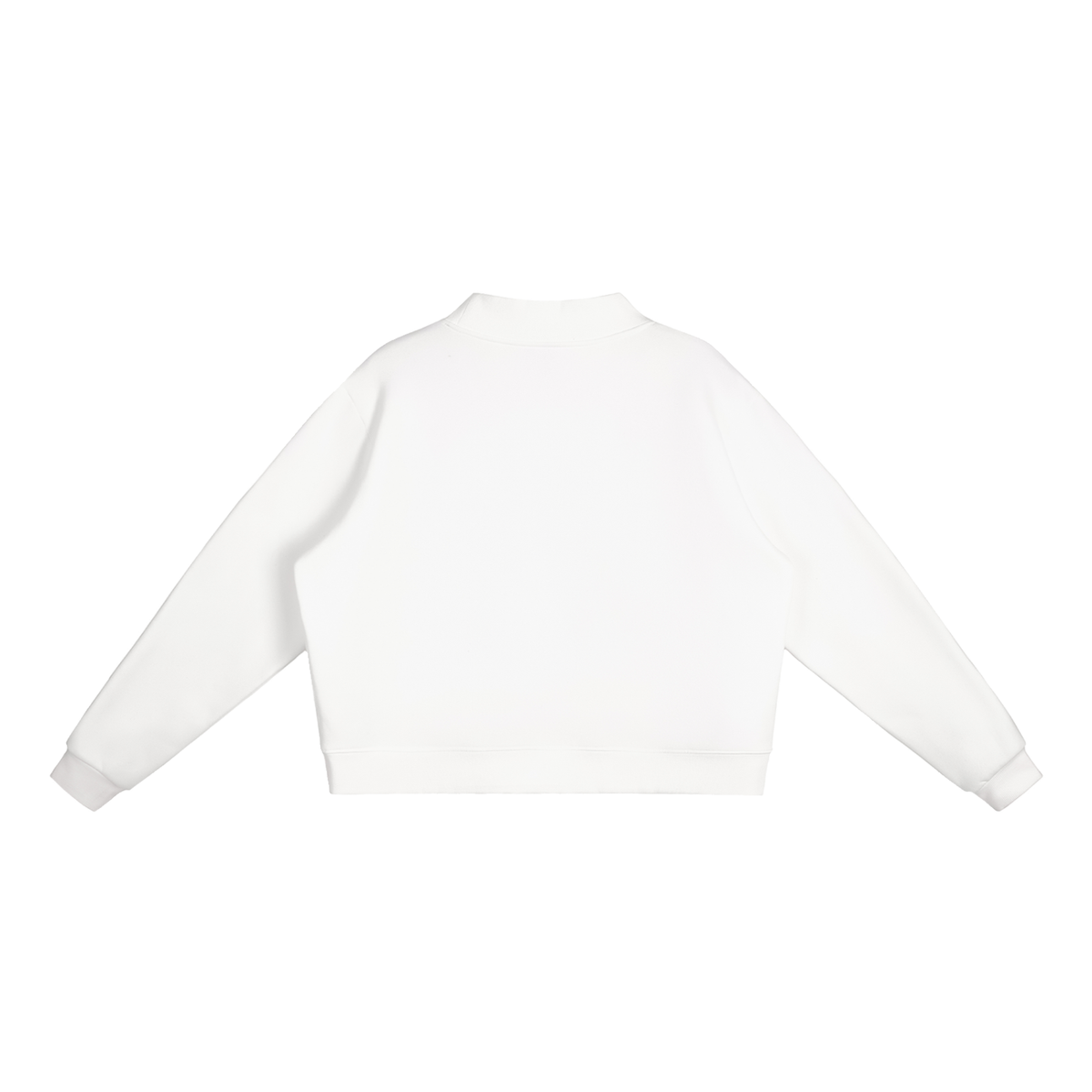 Brooklyn Mock-Neck Crew — Black Text in White, back view (no print on the back)