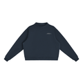 Brooklyn Mock-Neck Crew in Navy Blue with the white BROOKLYN chest print, front view