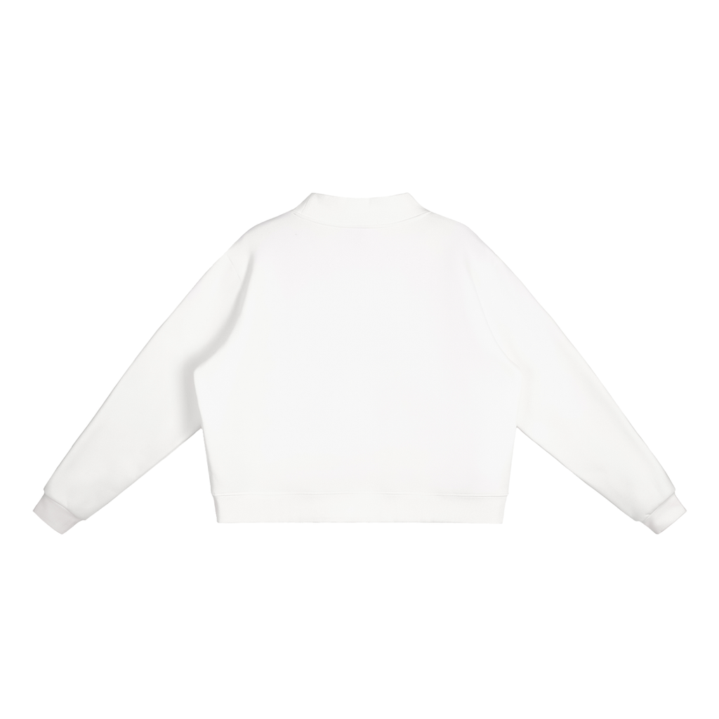 Brooklyn Mock-Neck Crew in White, back view (no print on the back)