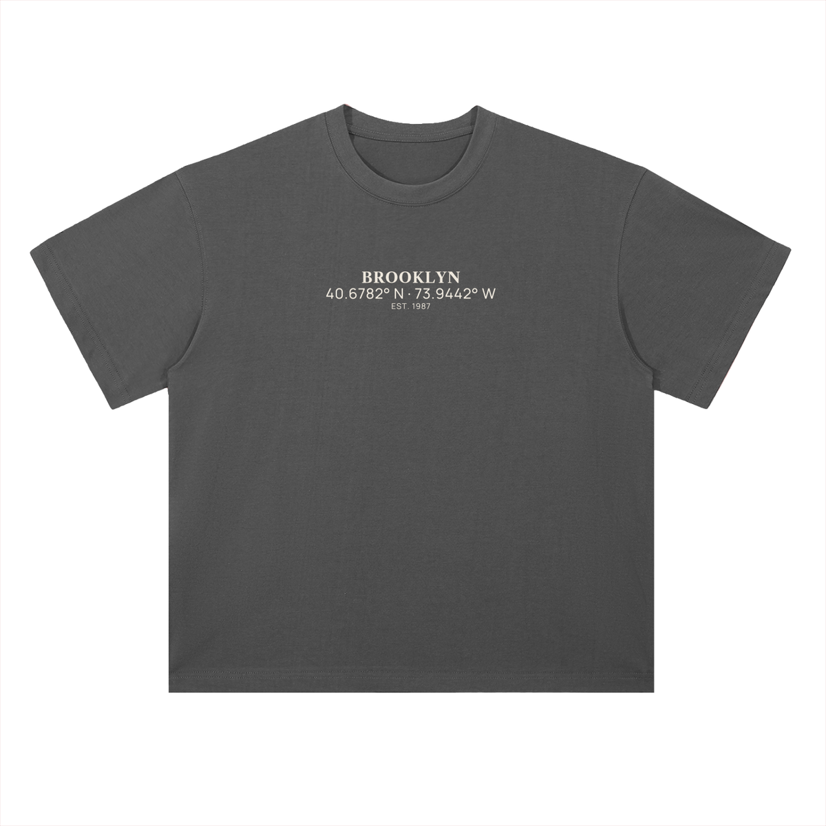 Heavyweight Coordinates tee in Dark Gray, front view showing the coordinates chest print