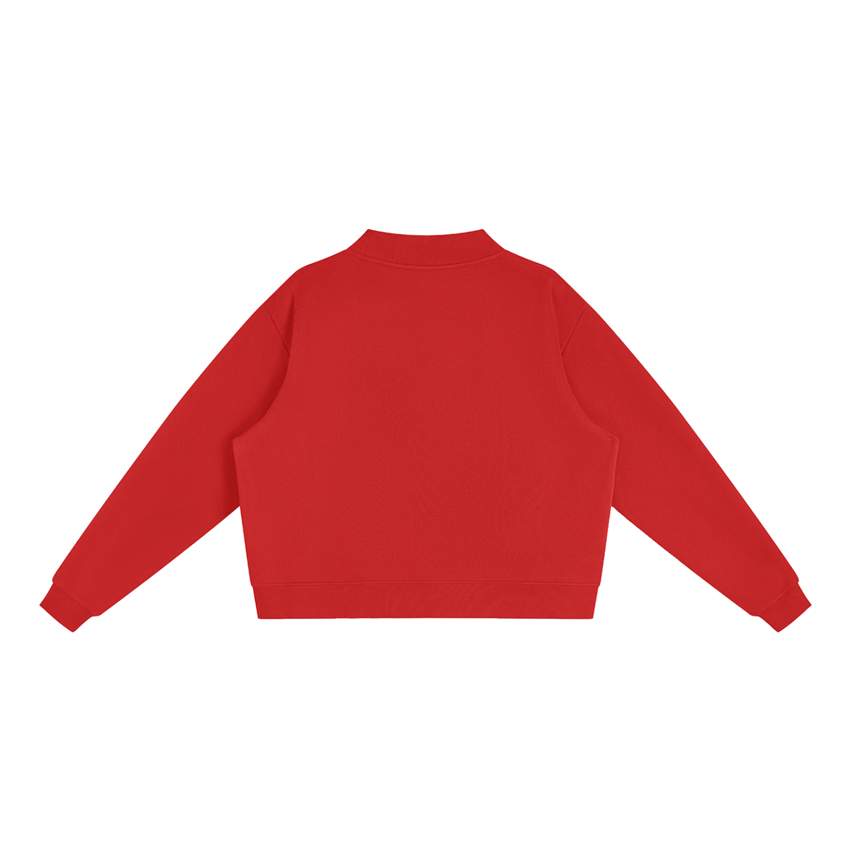 Brooklyn Mock-Neck Crew — Black Text II in Red, back view (no print on the back)