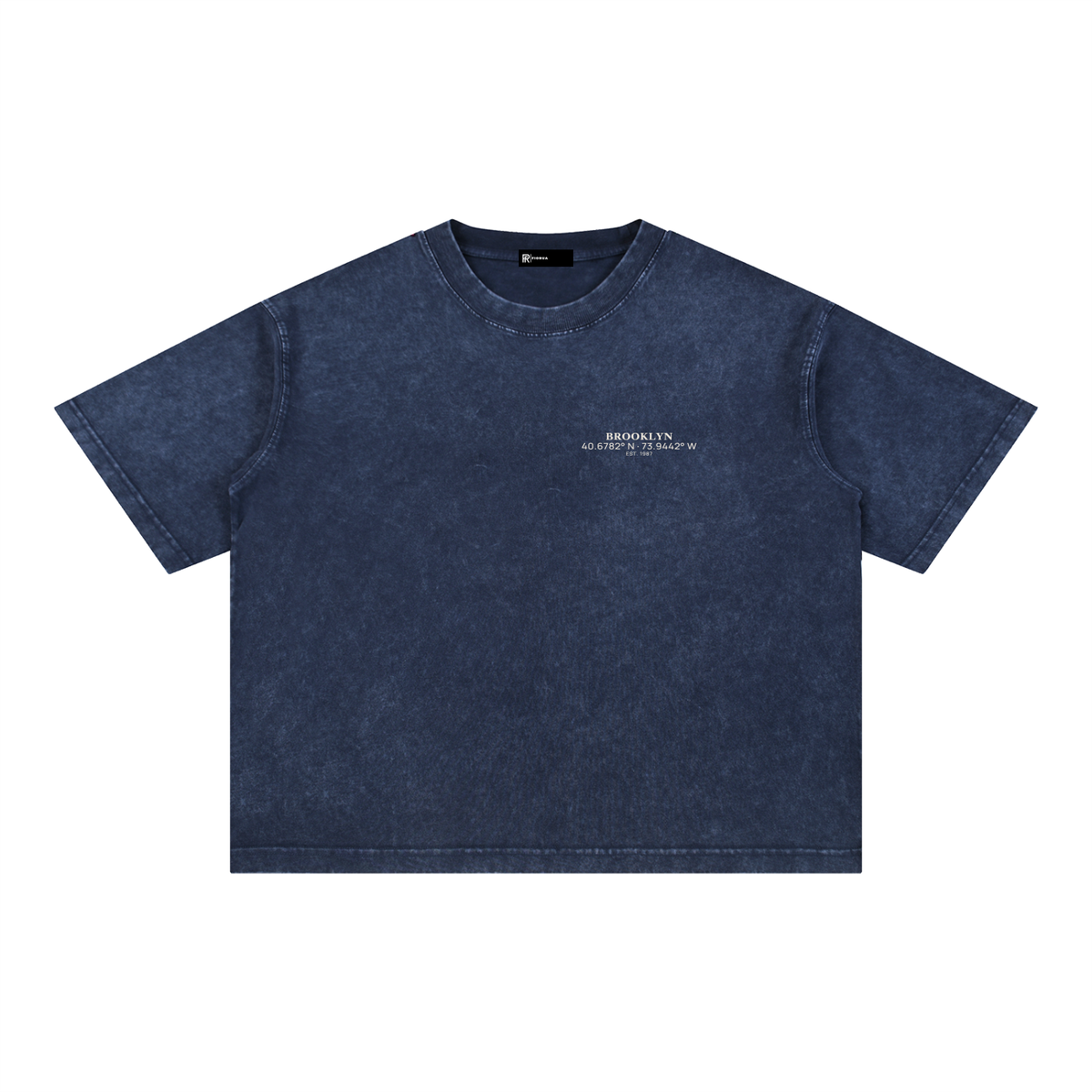 Brooklyn Coordinates tee in Royal Blue, front view showing the white Brooklyn coordinates chest print