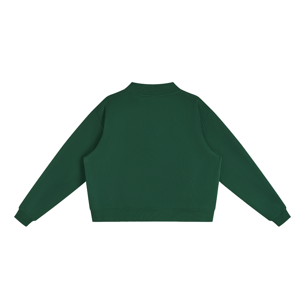 Brooklyn Mock-Neck Crew — Red Text in Blackish Green, back view (no print on the back)