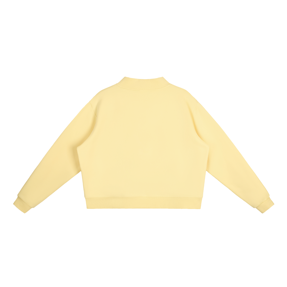 Brooklyn Mock-Neck Crew — Red Text in Yellow, back view (no print on the back)