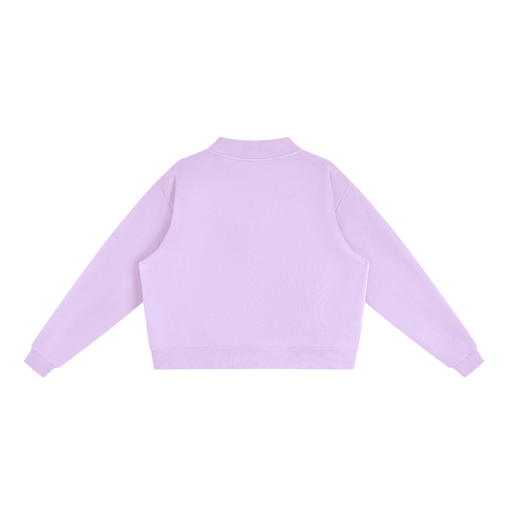 Brooklyn Mock-Neck Crew — Red Text in Light Purple, back view (no print on the back)