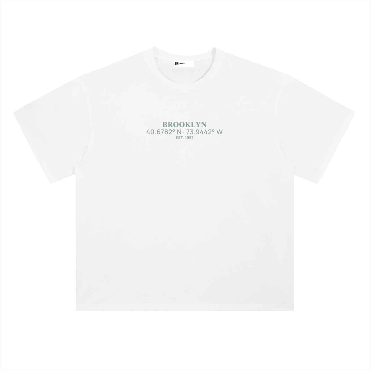 Heavyweight Coordinates tee in Lucent White, front view showing the Brooklyn coordinates chest print