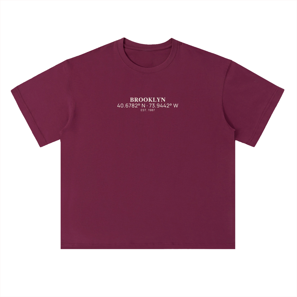 Heavyweight Coordinates tee in Wine Red, front view showing the coordinates chest print