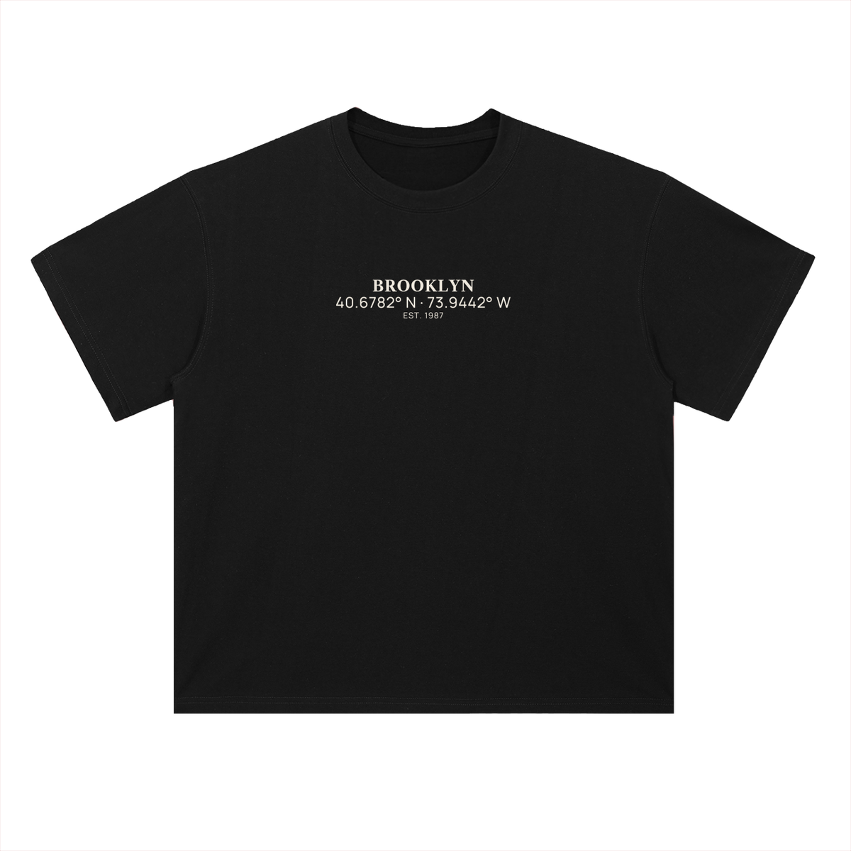 Heavyweight Coordinates tee in Classic Black, front view showing the coordinates chest print