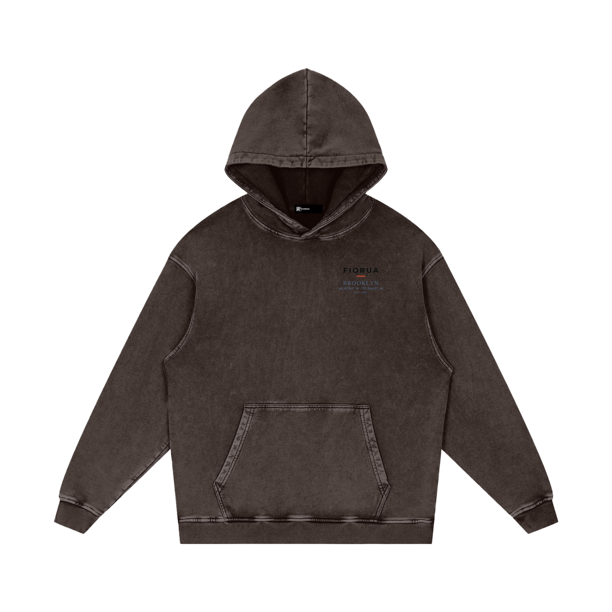 Stoop hoodie in Dark Gray, front view showing the small Brooklyn chest print